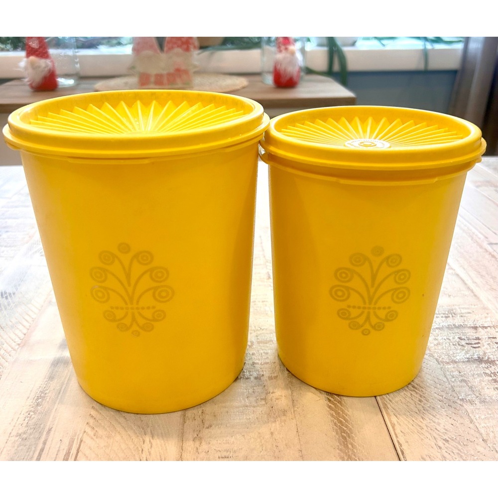 Tupperware Yellow Canister Set Vintage Decor Storage Container